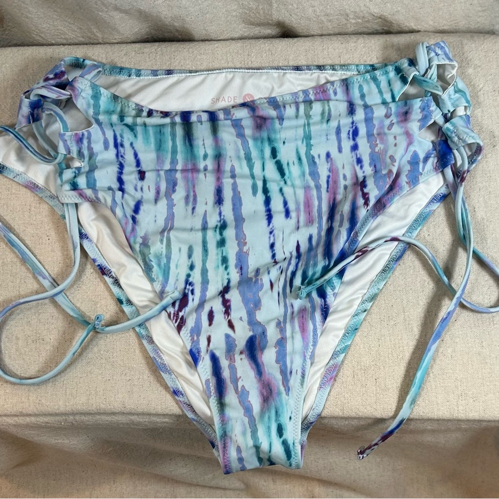Shade & Shore Blue, Teal & Purple Tie-Dye High-Waist Bikini Bottom